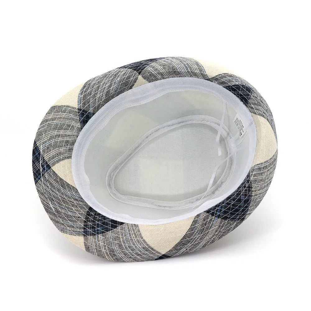Blue polyester straw sun hat with 4.5cm brim and bell-style crown for outdoor sun protection