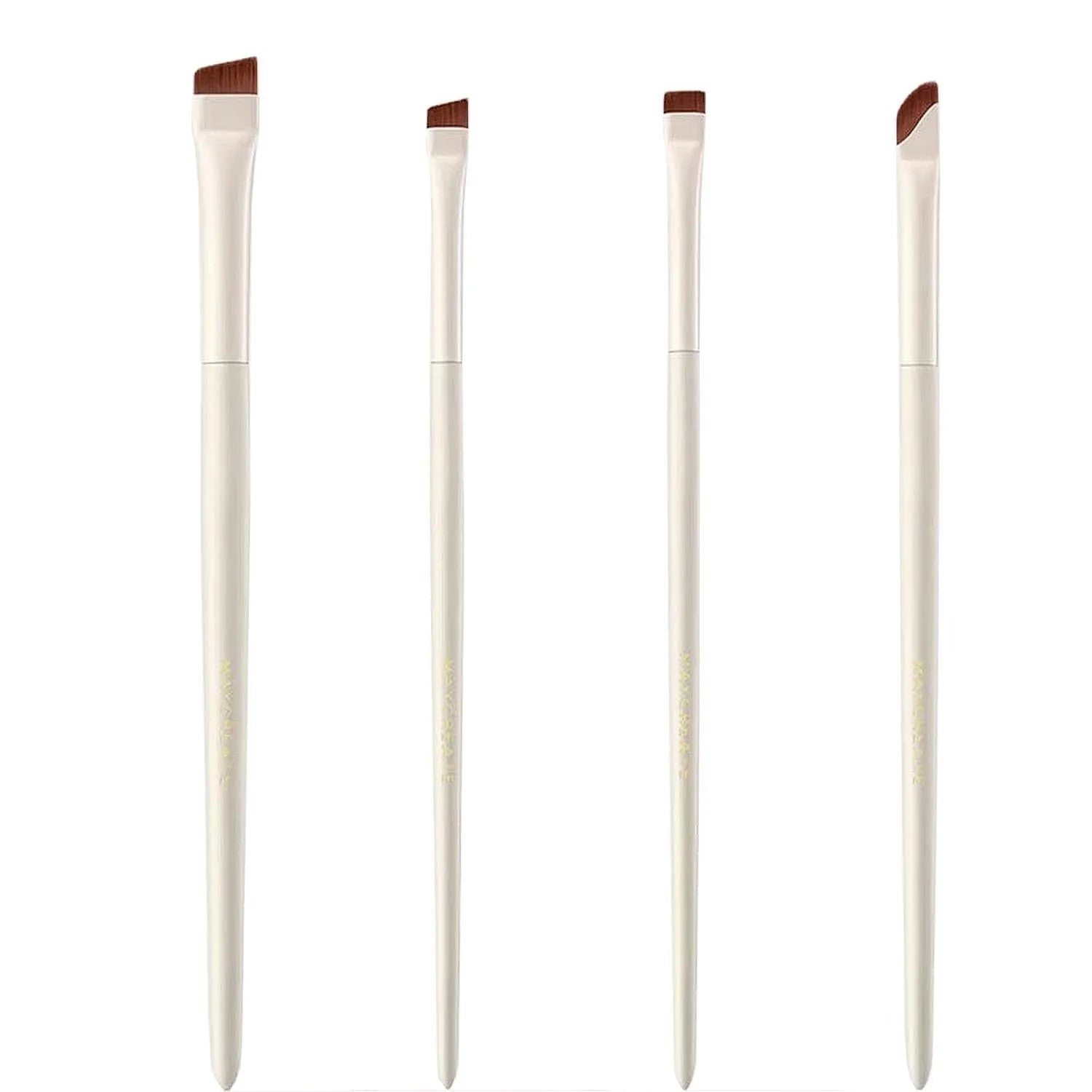 4 piece angled eyeliner and brow brush set with leather carrying case