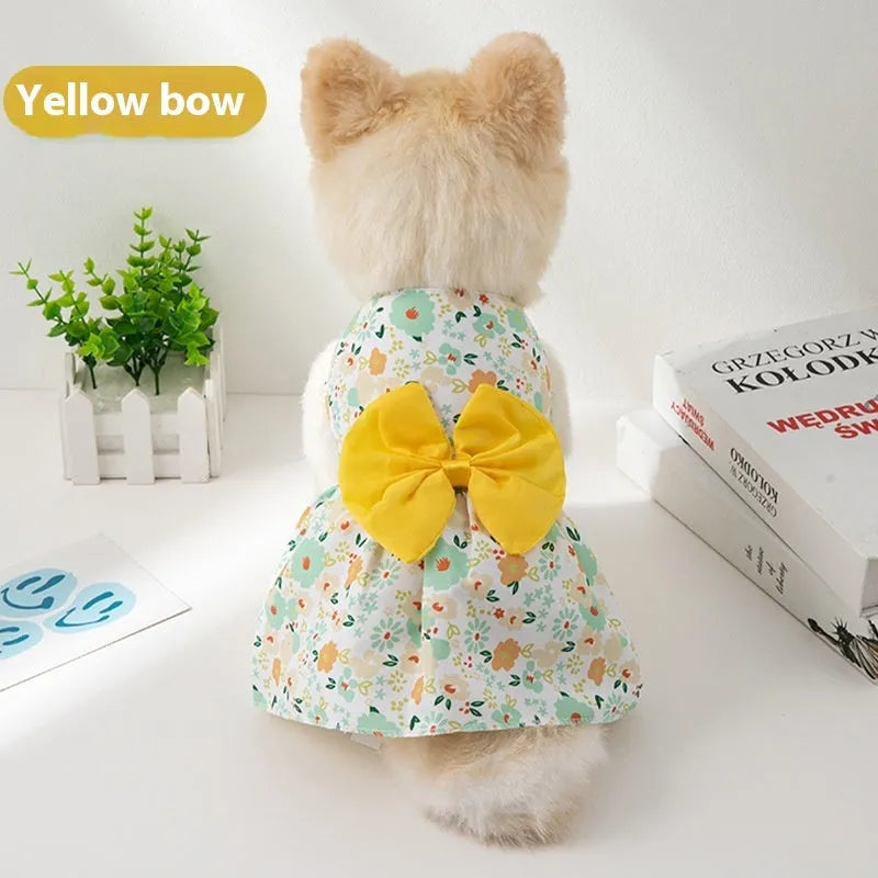 Ultra-thin floral butterfly knot princess pet dress for dogs and cats in summer colours