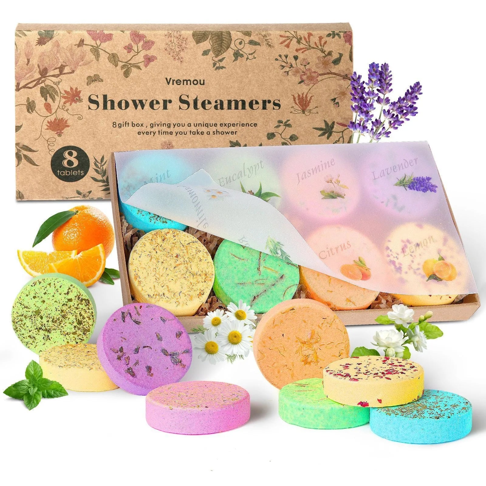 Round dried flower fragrance shower bath salt piece 35g with floral design