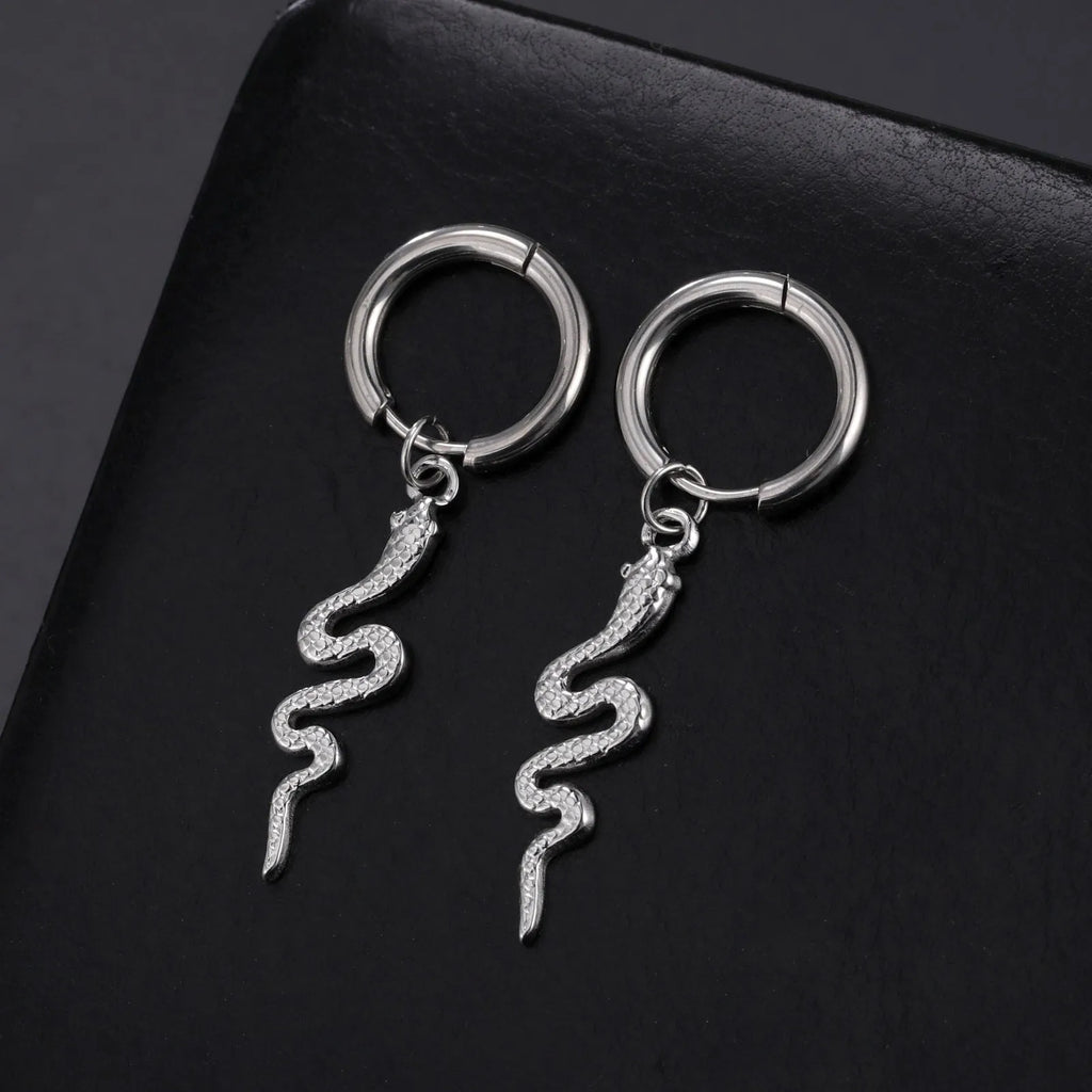 Stainless steel snake vintage earrings with gold electroplating and clip-on fastening