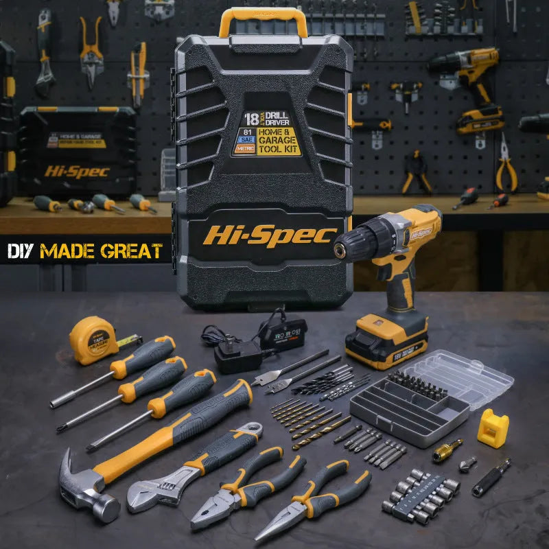 82-piece chrome-vanadium steel tool combo set for furniture installation in grey-yellow colour