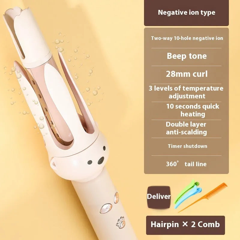 Beige anion automatic hair curler FS-H208 with negative ion technology and hair stick accessory