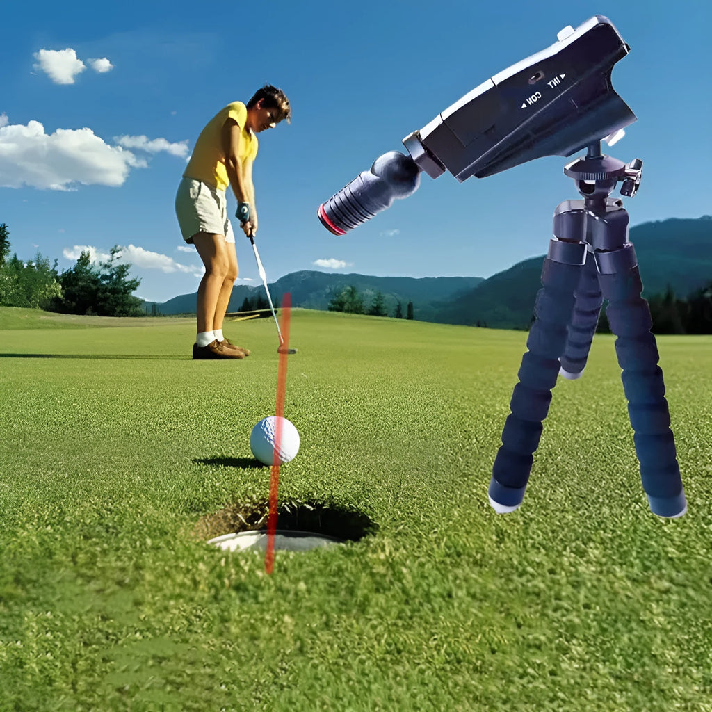 Golf putter laser aiming instrument showing laser alignment for putting practice with configuration options