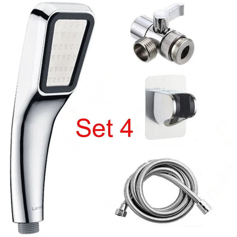 Orange hand-held pressurised shower set with rain function shower head