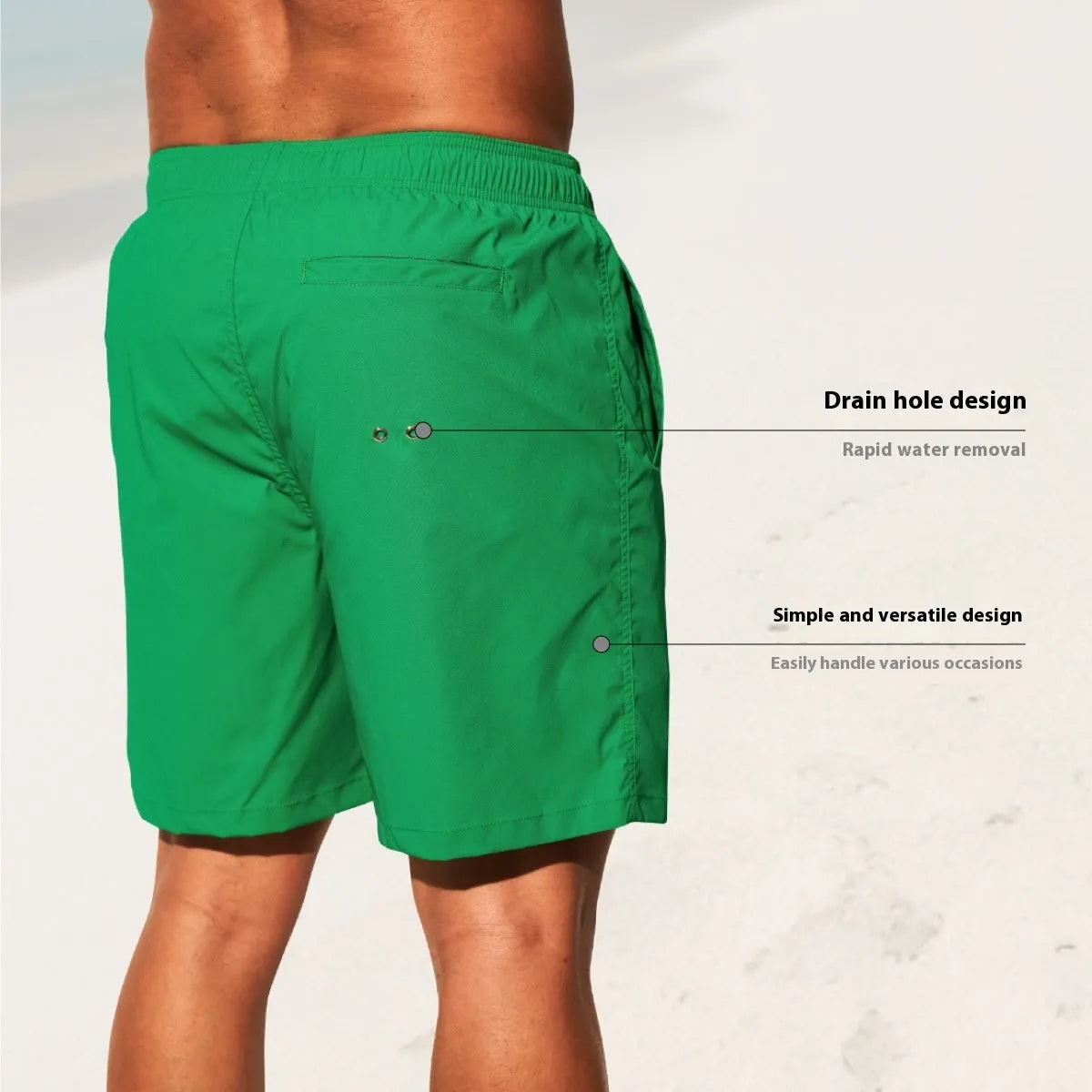Men's quick-drying nylon casual shorts in straight leg design available in multiple colours