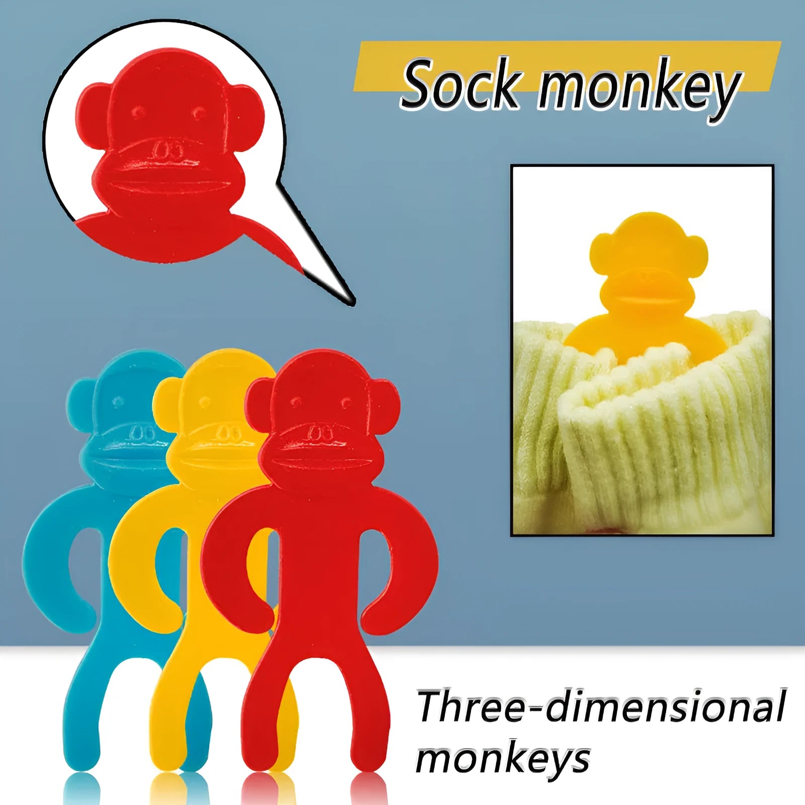 Blue, red and yellow plastic socks storage clips for machine wash organisation