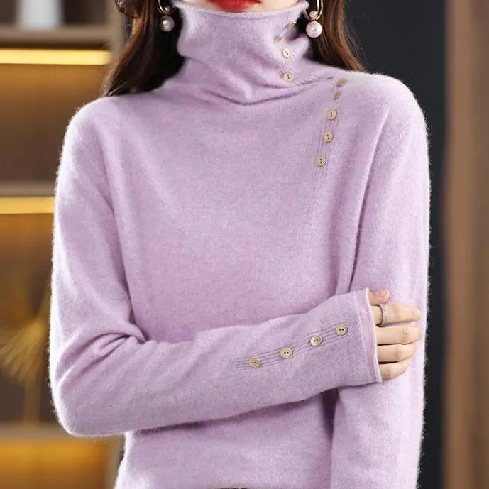 Women's knitted bottoming shirt in core-spun yarn fabric showing 3D pattern detail