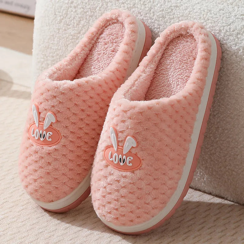 Women's rabbit plaid design slippers with artificial fur and non-slip rubber soles in various colours