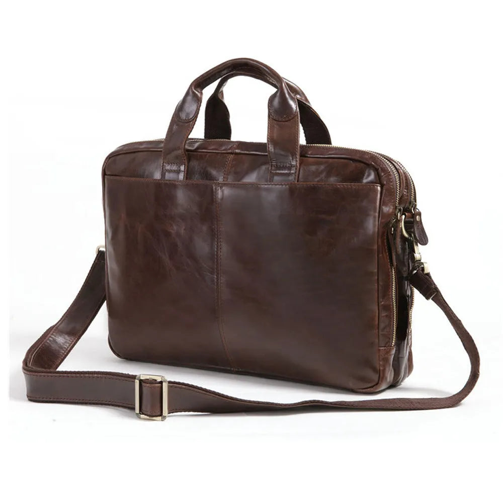Brown cowhide leather business briefcase with 18-inch size for professional travel
