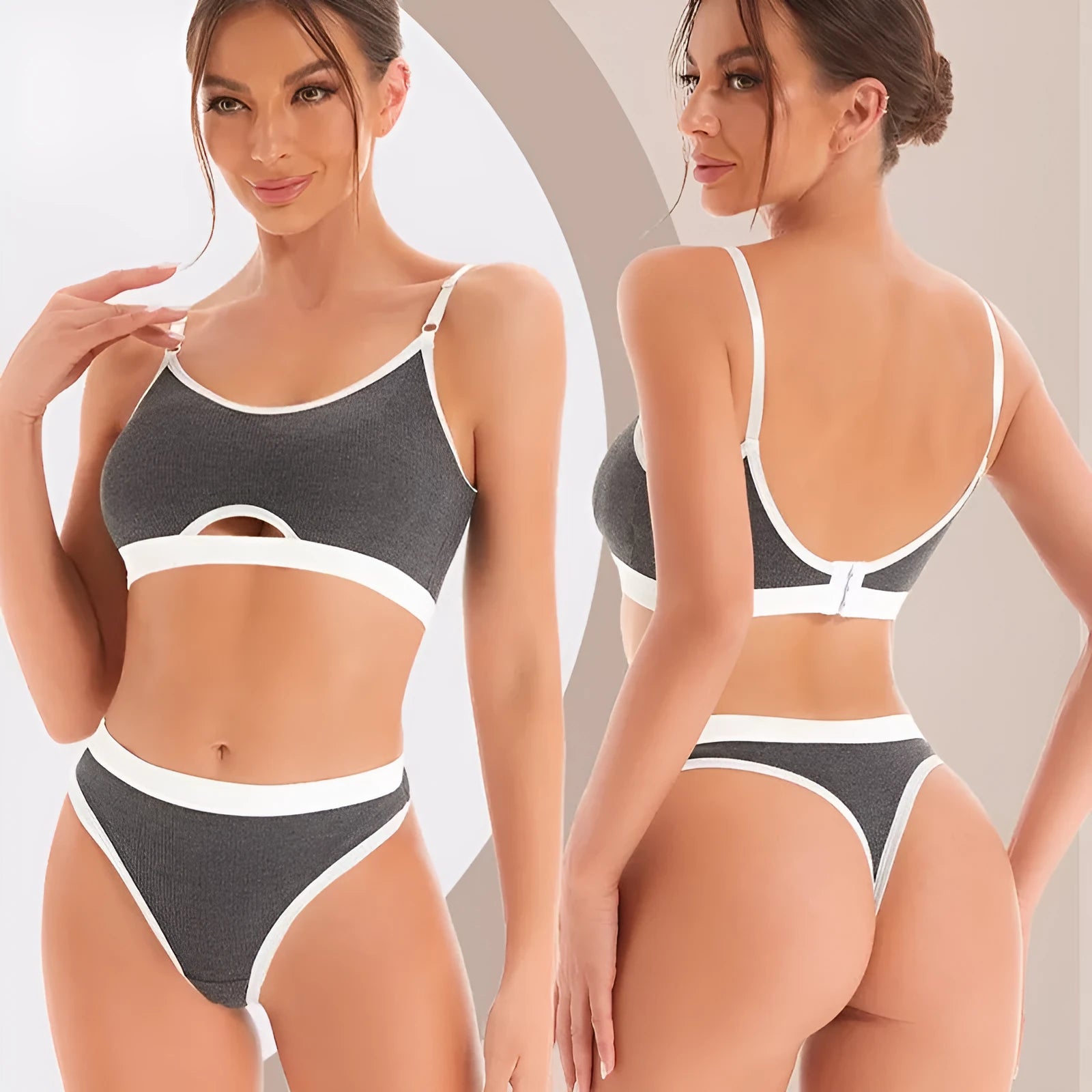 White sports underwear vest with contrast back detail and matching underwear, shown on a hanger.