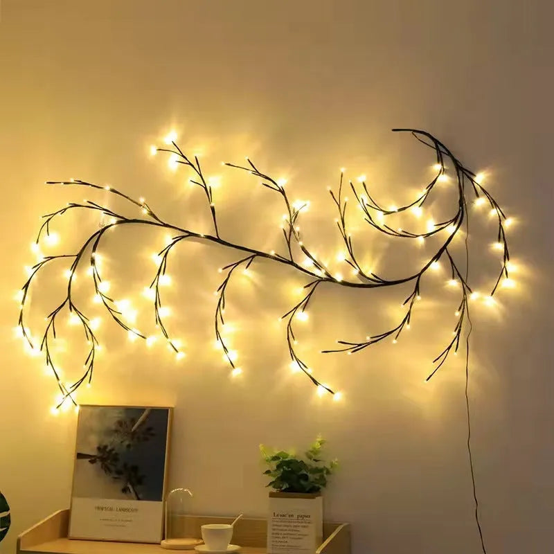 Flexible DIY willow vine LED garland lights with birch texture and 144 warm white bulbs