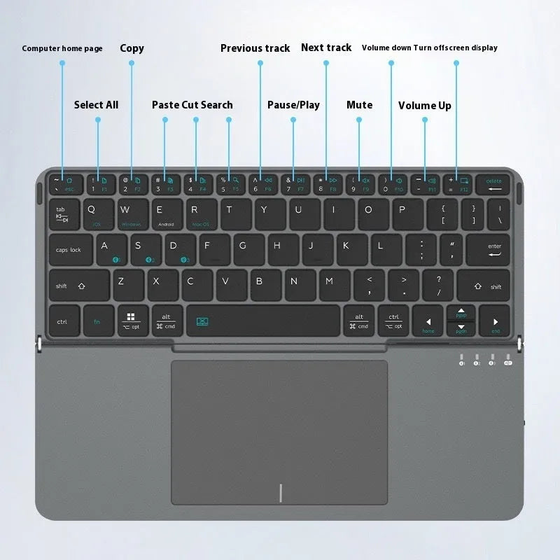 Grey Bluetooth folding keyboard unfolded next to mobile phone showing wireless connectivity for typing