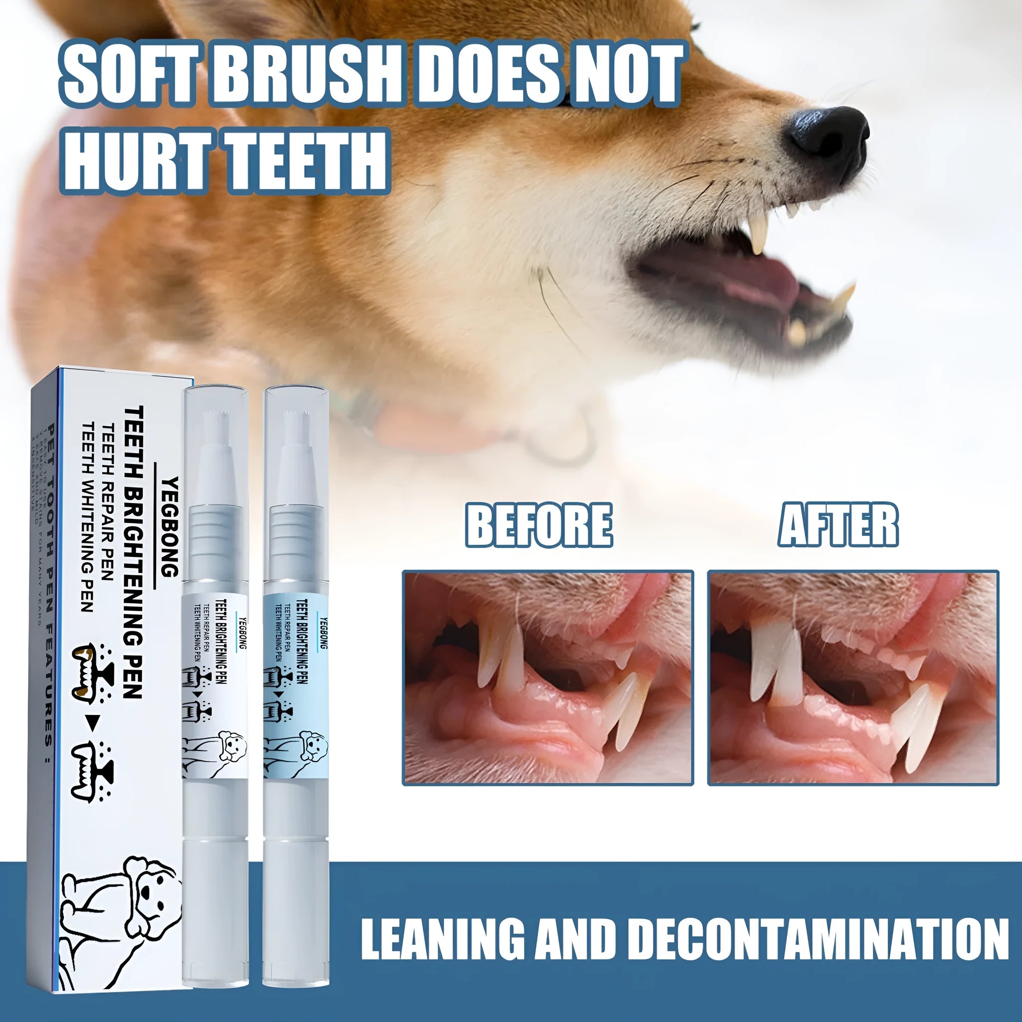 Yegbong pet teeth whitening pen for dogs and cats with dental brushes