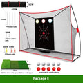 Golf swing wedge training net with 3-hole cross net, straw practice mat, and practice balls