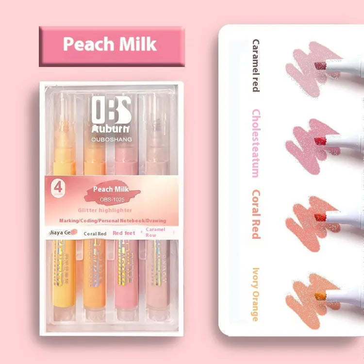 Set of four Sparkling Star River glitter highlighter pens in assorted pastel colours with slanted tips.
