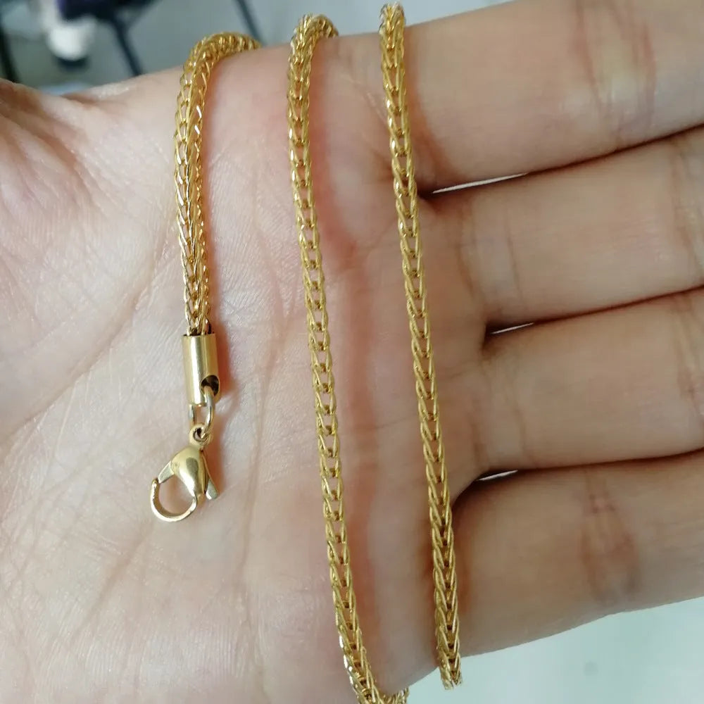 Stainless steel necklace chain 3mm 60cm vacuum electroplated StGolden colour on white background