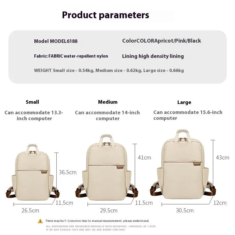 Simple canvas women's travel backpack in apricot colour with multiple compartments and sandwich pocket