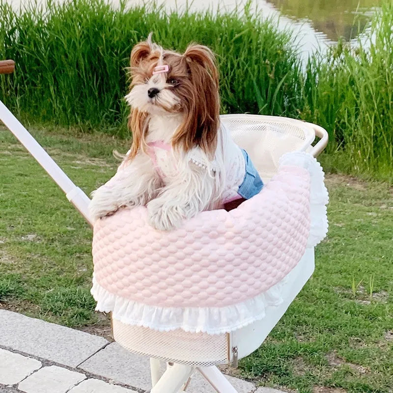 Pure cotton pet stroller set with towel, cushion and pillow in floral pattern
