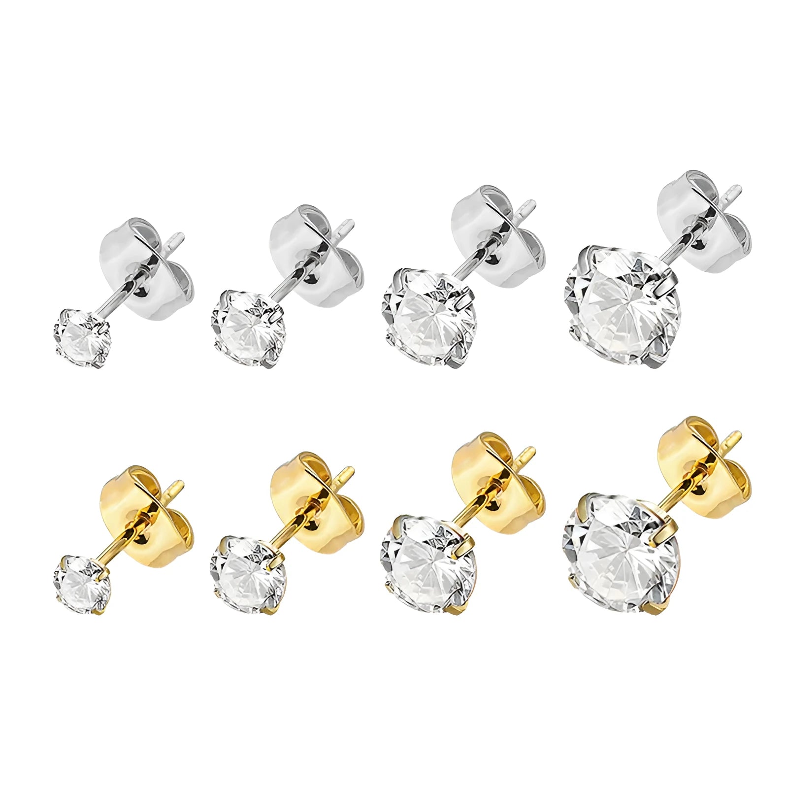 Square geometric stainless steel zircon stud earrings in gold and steel colour finishes