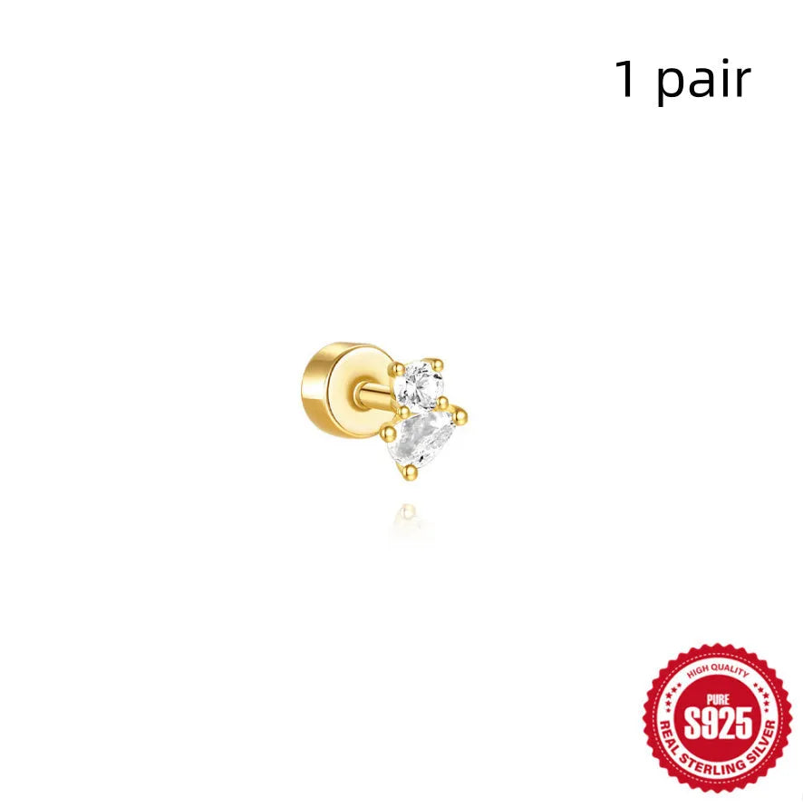 S925 sterling silver ear bone stud with flat column thread in one of twelve gold electroplated colour options.