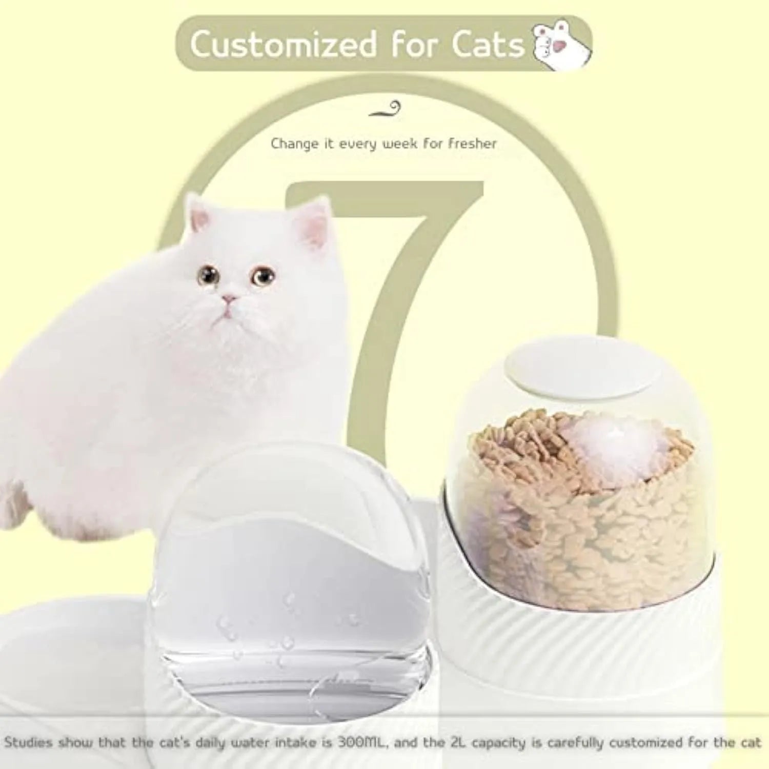 White cat feeder and water dispenser set with wave-shaped design and two 2000ml reservoirs