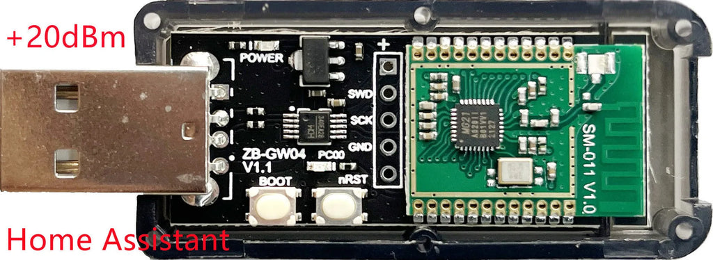 Silicon Labs EFR32MG21 Zigbee 3.0 USB Dongle with plastic shell and PCB antenna for Home Assistant