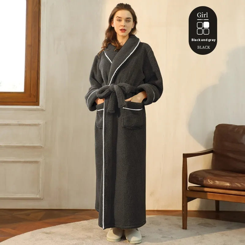 Thickened winter couple's bathrobe in Angola red flannel with European style cut and plus size options
