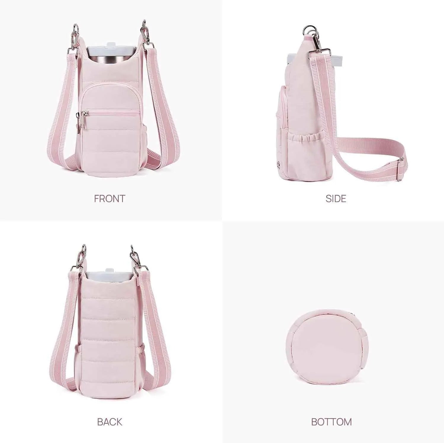 Bicycle-mounted water bottle bag in black pink or beige cloth with modern simplicity design