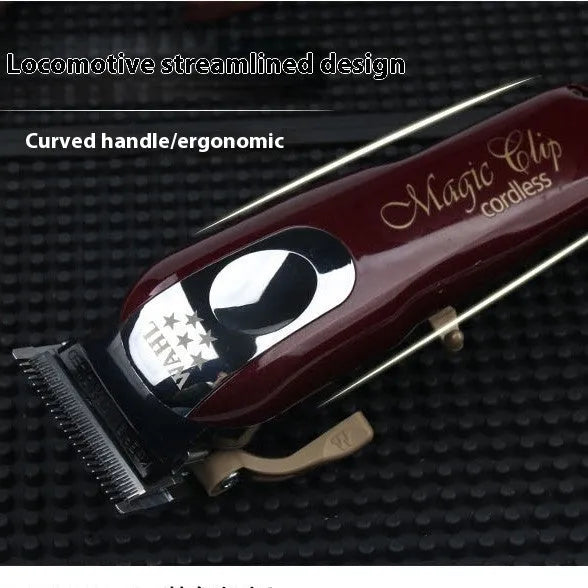 Cordless charging hair clipper with stainless steel blade and EU UK US plug adaptors