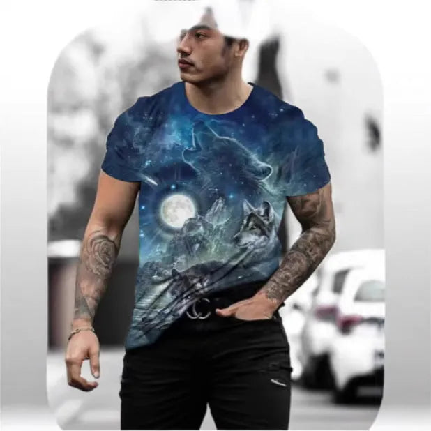 Retro 3D animal print men's short-sleeved t-shirt in thin polyester bird eye cloth