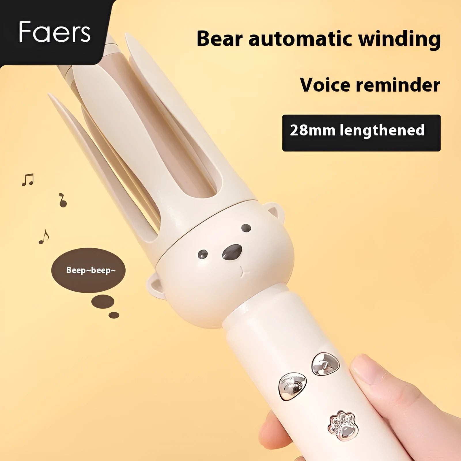 Beige anion automatic hair curler FS-H208 with negative ion technology and hair stick accessory