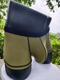 Men's breathable boxers in Army Green solid colour showing thin fabric construction and body shaping design