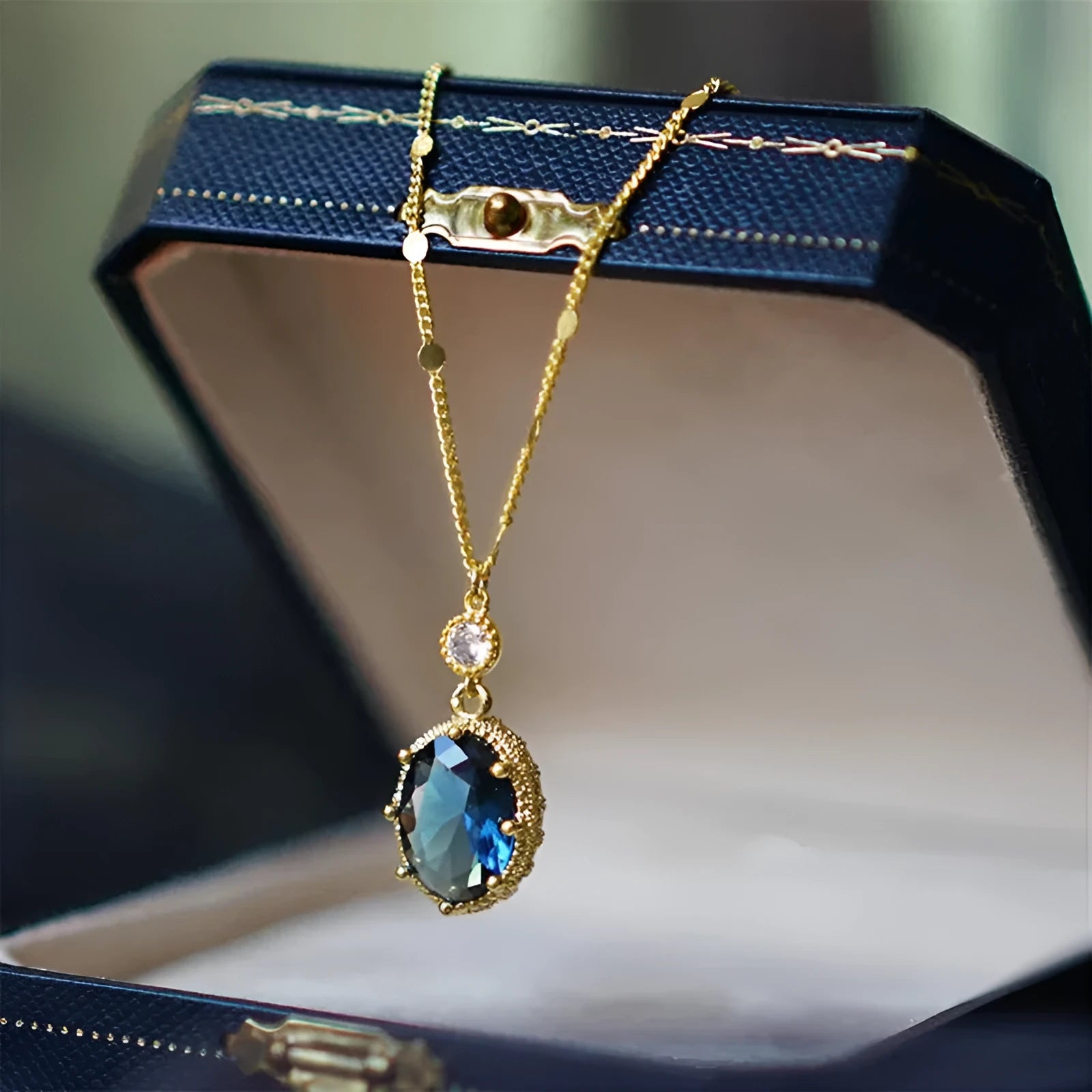 French retro geometric copper necklace with gold electroplated finish