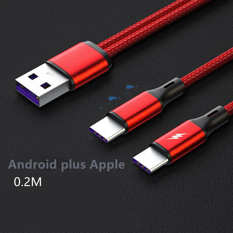 Black braided two-in-one charging cable with two Android connectors for fast 5A charging.