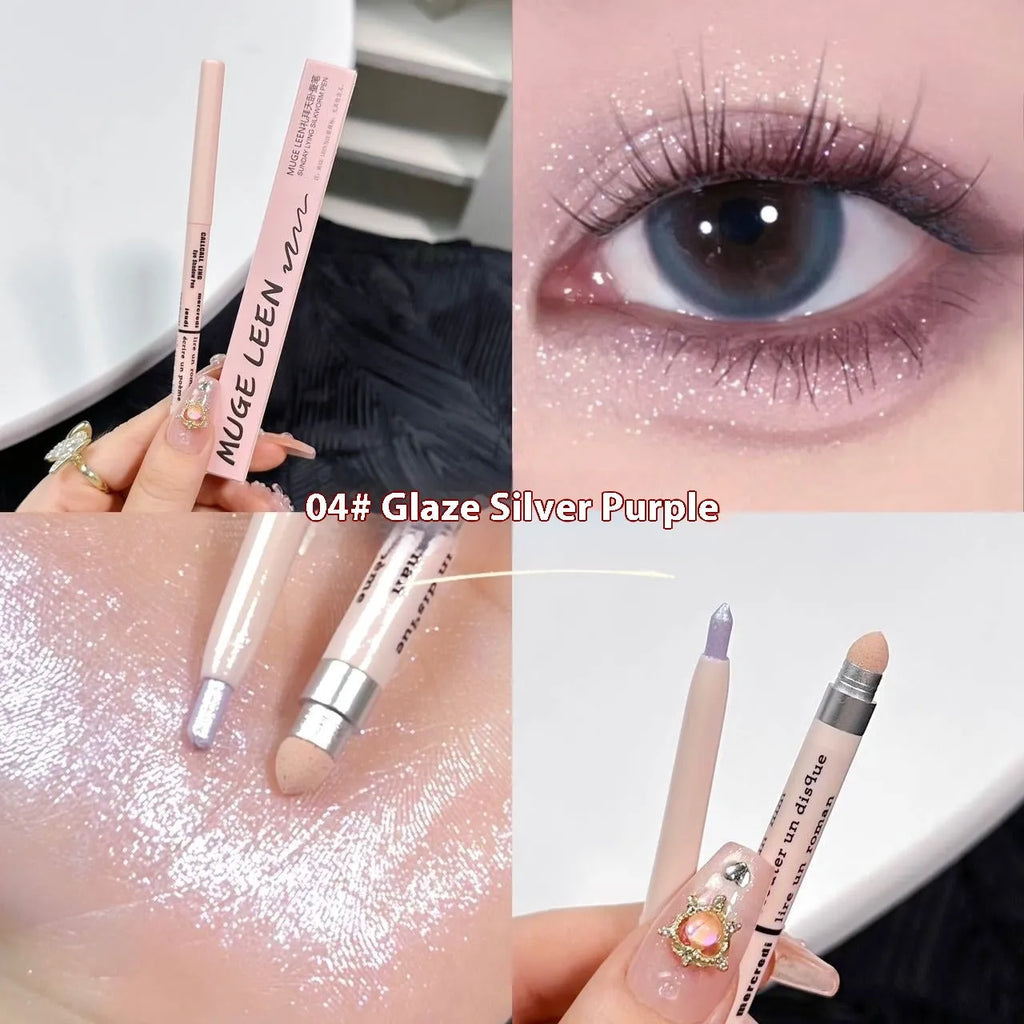 Waterproof non-smudge eye shadow pen in gold and purple shades for highlighting and brightening.