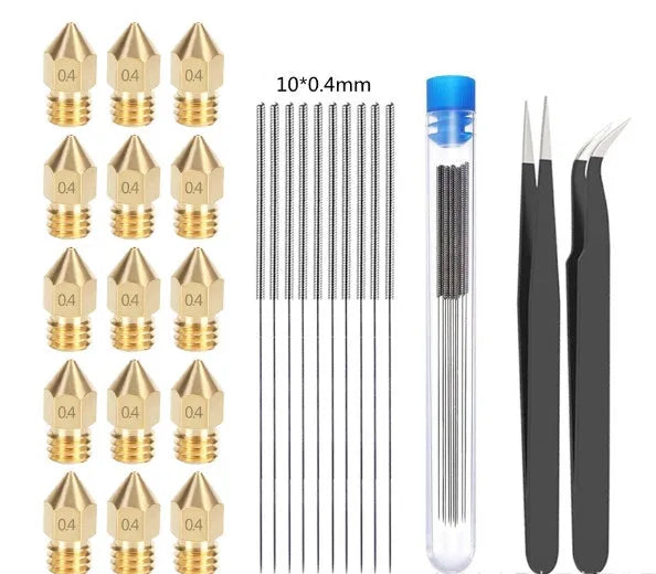 Brass MK8 nozzle kit with 0.4mm aperture and stainless steel cleaning pin for Ender 3 3D printers