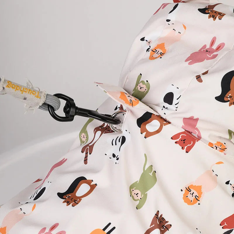 Beige cartoon dog raincoat with double waterproof coating in PU material