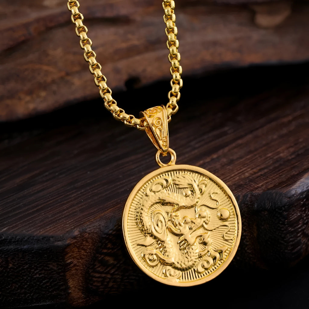 Retro titanium steel round hip hop style pendant in gold colour