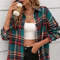 Women's loose fit cotton plaid shirt in retro style with long sleeves