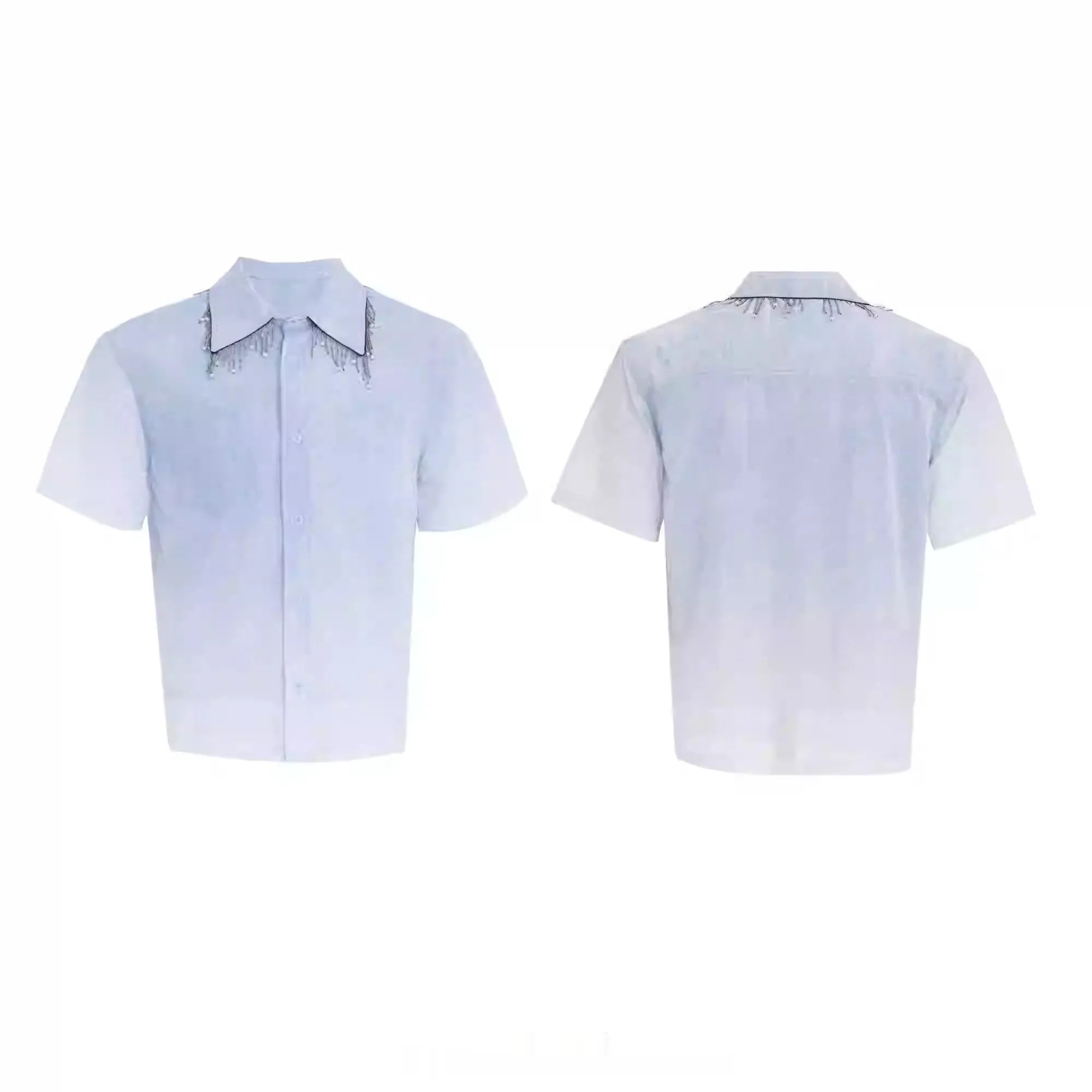 Blue and white gradient loose fit men's short sleeve casual polyester shirt