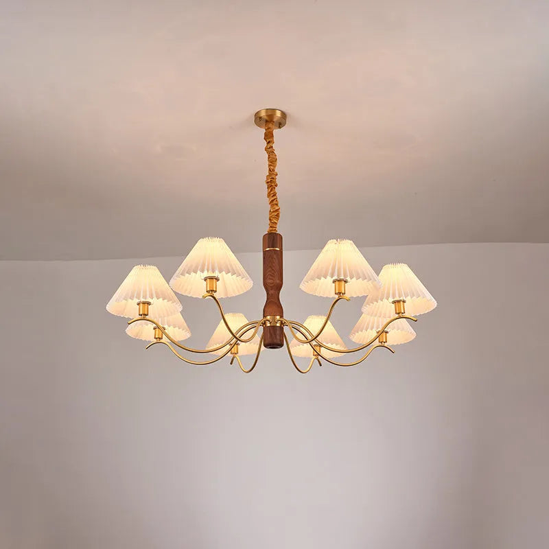 American retro style wooden wall lamp with fabric shade in walnut finish