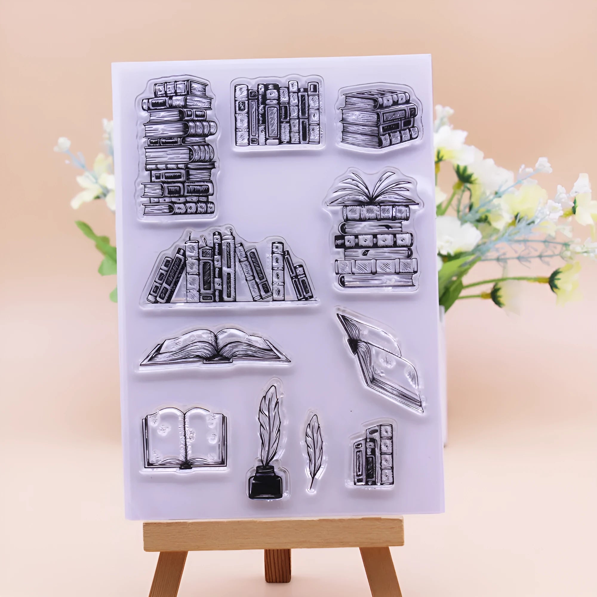 Transparent silicone stamp measuring 11 by 16 cm with self-adhesive backing and pattern design
