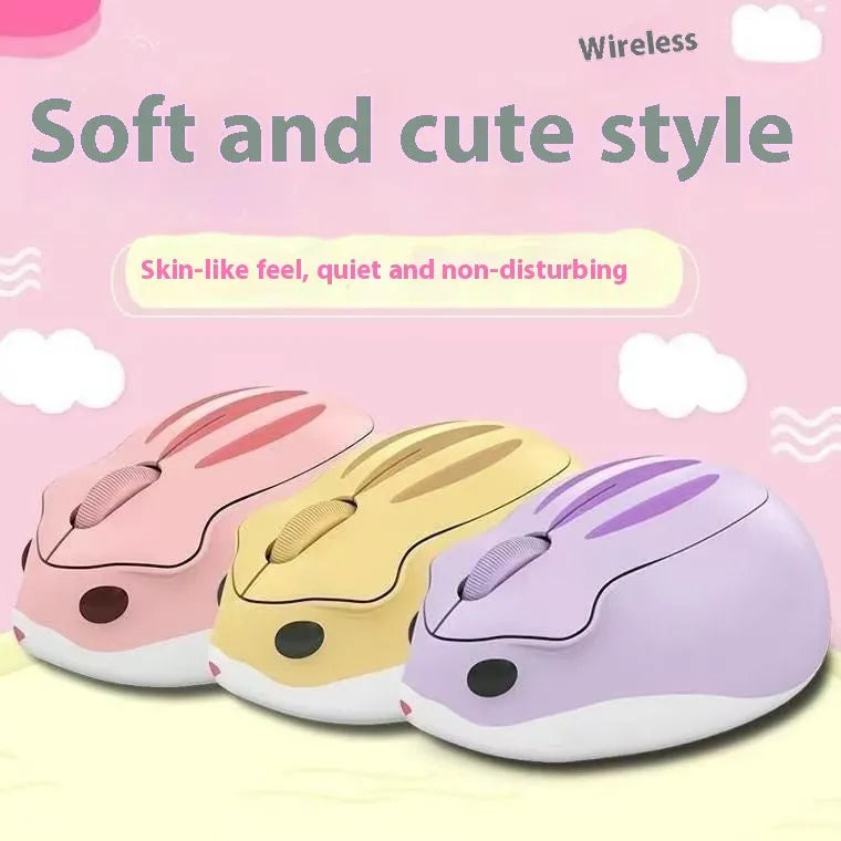 Hamster wireless Bluetooth silent mouse in yellow, pink and grey colour options showing compact design