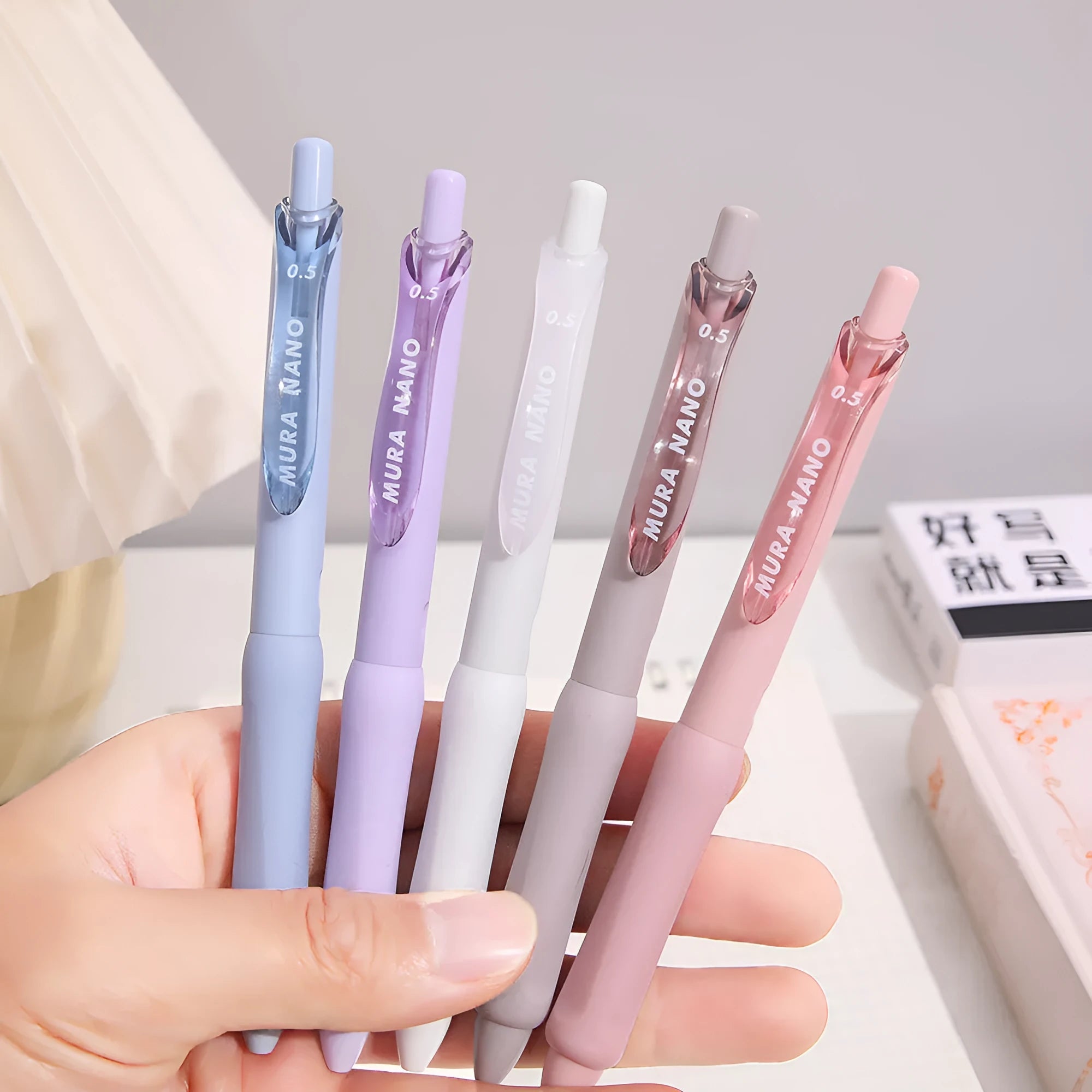 Plastic 0.5mm macaron colour press gel pen in smoked brown for student stationery