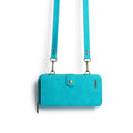 Detachable magnetic wallet phone case in black, blue, brown, or red colour options