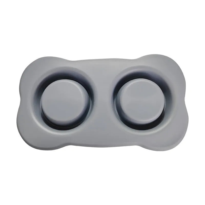 Large double pet bowl with stainless steel inner and silicone outer in black, blue, pink, silver gray or sky blue
