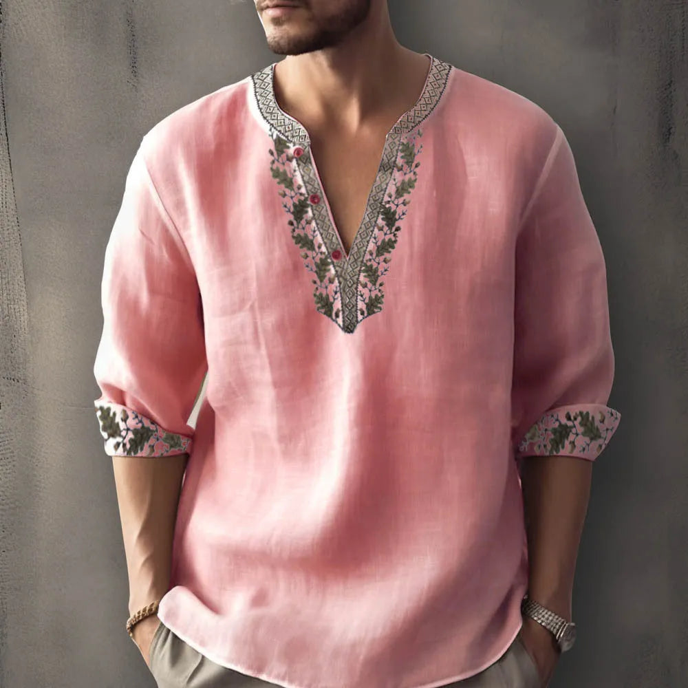 British style short sleeve shirt with 3D digital thermal transfer striped pattern on bamboo hemp fabric