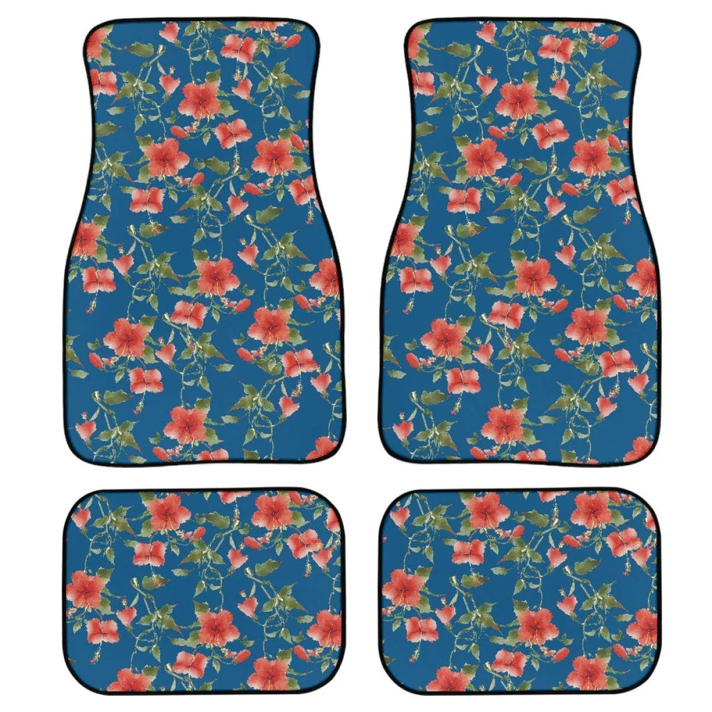 Black rubber car floor mats four-piece set showing textured surface and 20mm thickness.