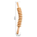 Solid beech wood massage roller set showing multiple shapes including T-shaped roller and wheel variants